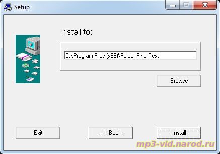 Третье окно установки программы Folder Find Text