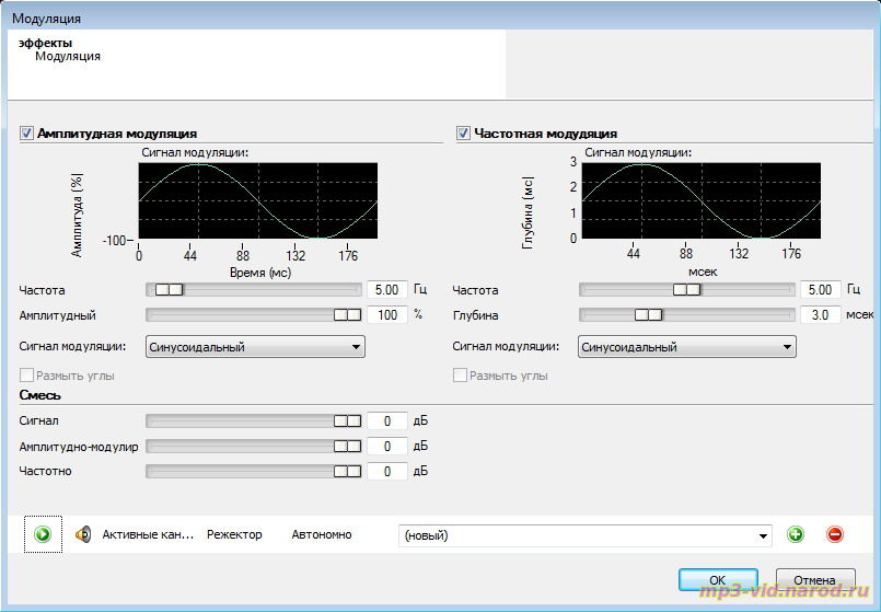 Инструмент модуляция в программе Nero Wave Editor 12